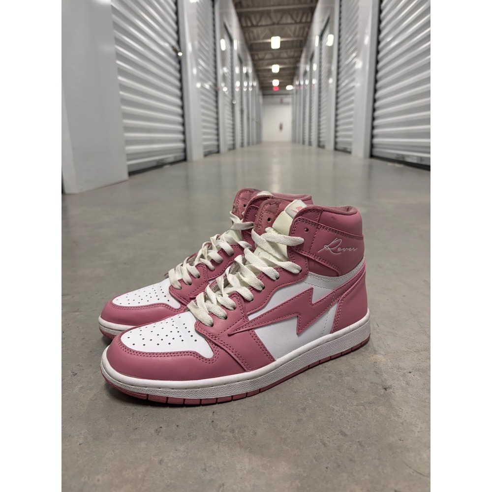 Reves‎ Paris High Top Sneakers Mens 7.5 Pink White Lightning Bolt Good